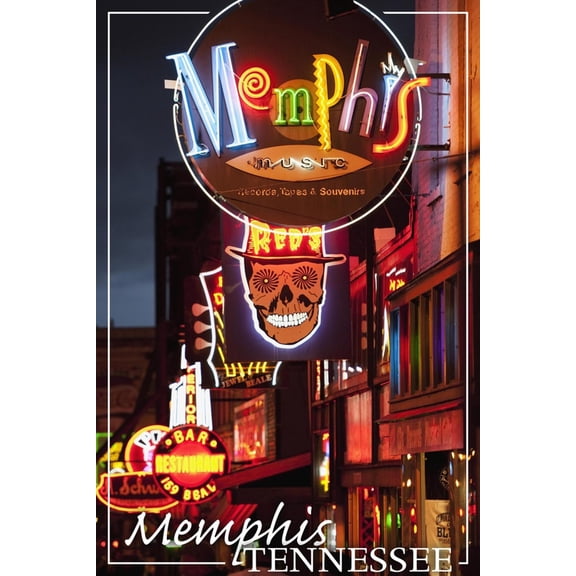 Art.com Memphis, Tennessee - Beale Street Art Print by Lantern Press, 12" x 18"