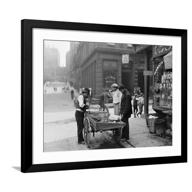Men Eating Fresh Clams from a Pushcart Peddler in NYC's Italian