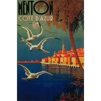 Art.com Menton, France - French Riviera Travel Poster No. 1 Art Print by Lantern Press, 12" x 18"