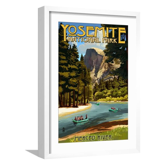 Art.com Merced River Rafting - Yosemite National Park, California Art Print by Lantern Press, White Frame Wall Art, 17" x 23"