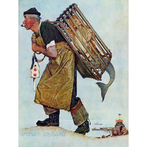 Art.com Mermaid or Lobsterman, August 20,1955 Giclee Print by Norman Rockwell, 18" x 24"