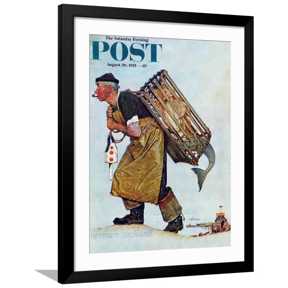 Art.com Mermaid or Lobsterman Saturday Evening Post Cover, August 20,1955 Giclee Print by Norman Rockwell, Black Frame Wall Art, 32" x 40"