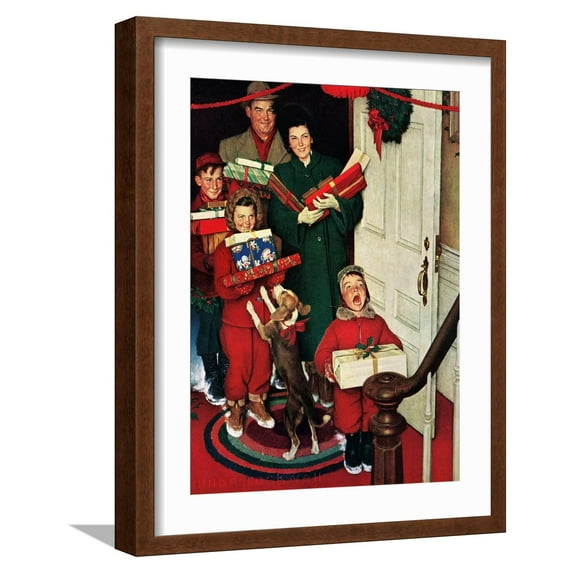 Art.com â€Merry Christmas, Grandma!’ Giclee Print by Norman Rockwell, Brown Frame Wall Art, 17" x 21"