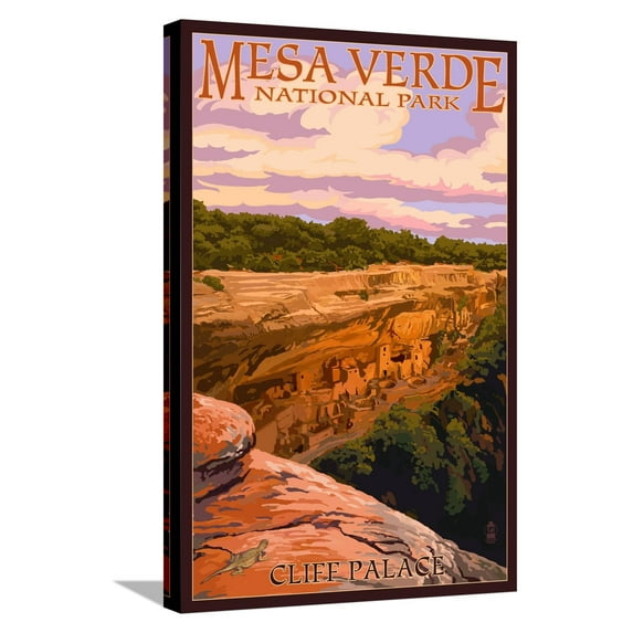 Art.com Mesa Verde National Park, Colorado - Cliff Palace at Sunset Stretched Canvas Print Wall Art by Lantern Press, 16" x 24"