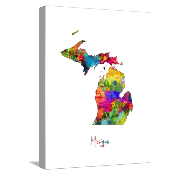 Art.com Michigan Map Stretched Canvas Print Wall Art by Michael Tompsett, 12" x 16"