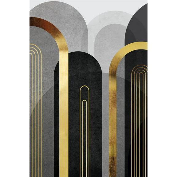 Art.com Mid Century Arches Black Gold 1 Art Print by Urban Epiphany, 12" x 18"