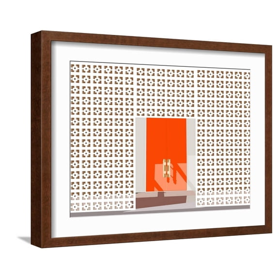 Art.com Mid Century Modern Front Door Art Print by Jen Bucheli, Brown Frame Wall Art, 21" x 17"