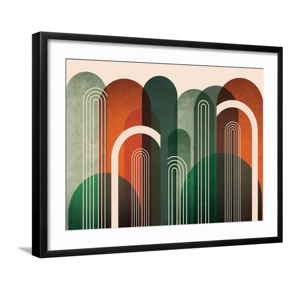 Art.com MidCentury Arches Orange Green Art Print by Urban Epiphany, Black Frame Wall Art, 29" x 23"