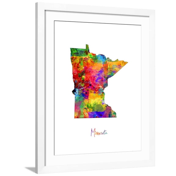 Art.com Minnesota Map Art Print by Michael Tompsett, White Frame Wall Art, 32" x 40"