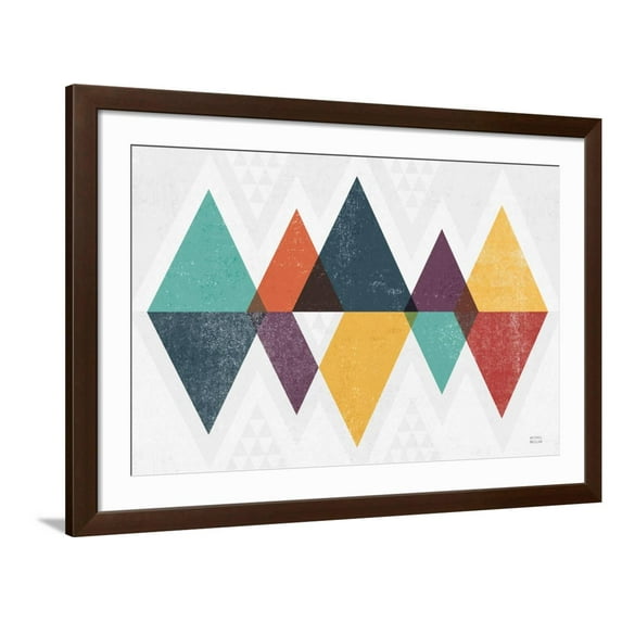 Art.com Mod Triangles II Retro Art Print by Michael Mullan, Brown Frame Wall Art, 44" x 32"
