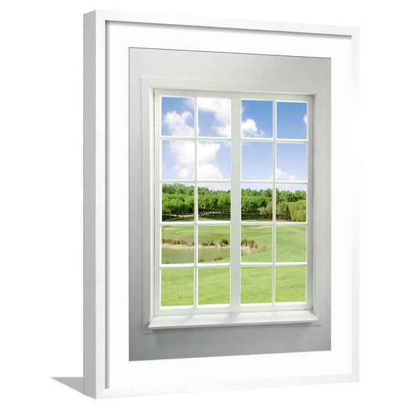 Art.com Modern Residential Window with Lake View Art Print by ilker canikligil, White Frame Wall Art, 23" x 29"