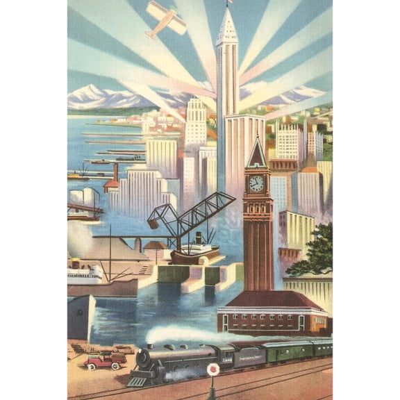 Art.com Modernist Poster of Seattle, Washington Art Print, 12" x 18"