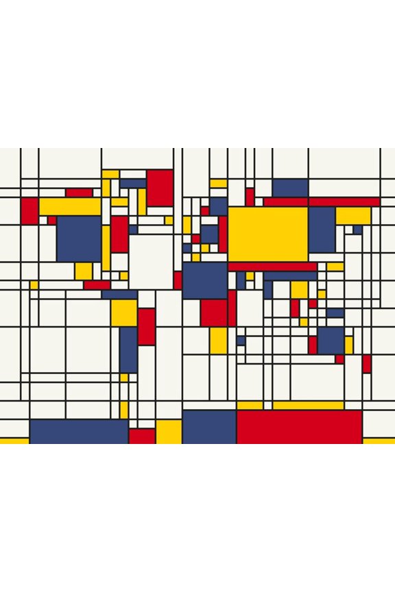 Mondrian Abstract World Map Art Print by Michael Tompsett, 16" x 12"