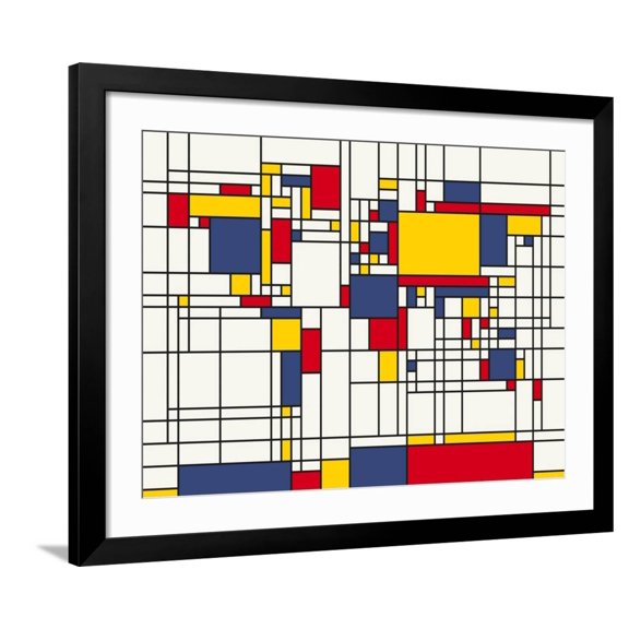 Art.com Mondrian Abstract World Map Art Print by Michael Tompsett, Black Frame Wall Art, 40" x 32"