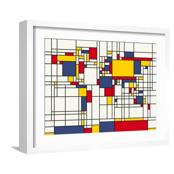 Art.com Mondrian Abstract World Map Art Print by Michael Tompsett, White Frame Wall Art, 21" x 17"
