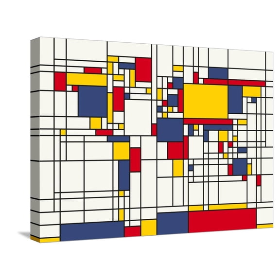 Art.com Mondrian Abstract World Map Stretched Canvas Print Wall Art by Michael Tompsett, 24" x 18"