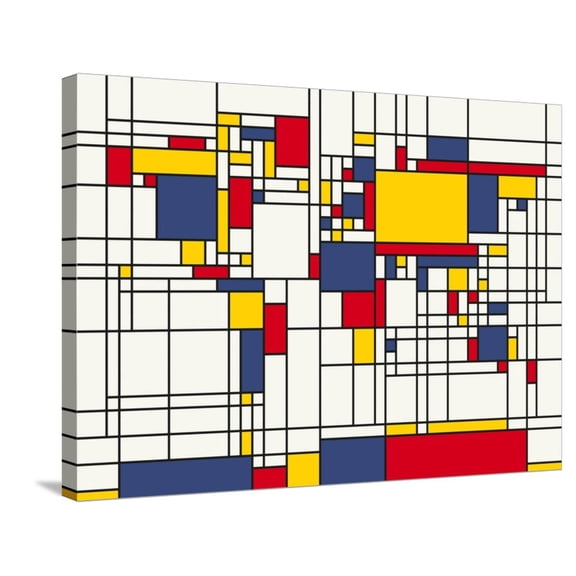 Art.com Mondrian Abstract World Map Stretched Canvas Print Wall Art by Michael Tompsett, 32" x 24"