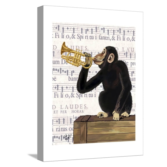 Art.com Monkey Playing Trumpet Stretched Canvas Print Wall Art by Fab Funky, 12" x 16"