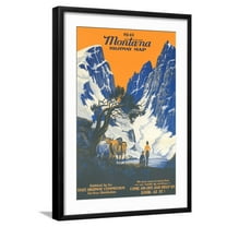 Art.com Montana Highway Map Art Print, Black Frame Wall Art, 21" x 29"