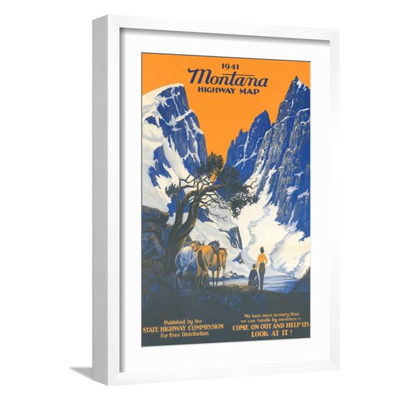 Art.com Montana Highway Map Art Print, White Frame Wall Art, 17" x 23"