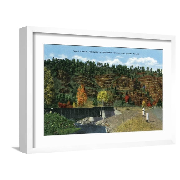 Art.com Montana - View of Wolf Creek from Highway 91 Between Helena and Great Falls, c.1922 Art Print by Lantern Press, White Frame Wall Art, 23" x 17"
