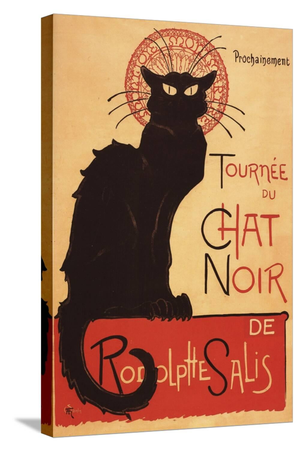 Art.com Montmarte, France - Chat Noir Cabaret Troupe Black Cat Promo Poster Stretched Canvas Print Wall Art by Lantern Press, 16" x 24"