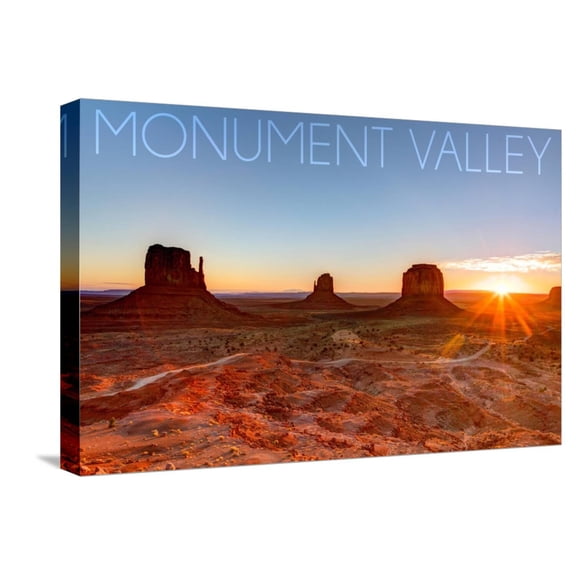 Art.com Monument Valley, Utah - Three Peeks and Sun Stretched Canvas Print Wall Art by Lantern Press, 24" x 16"