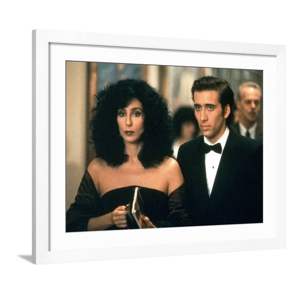 Art.com Moonstruck, Cher, Nicolas Cage, 1987 Photo, White Frame Wall Art, 40" x 32"