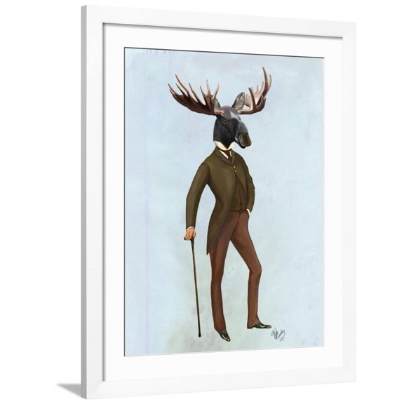 Art.com Moose in Suit Full Art Print by Fab Funky, White Frame Wall Art, 32" x 40"