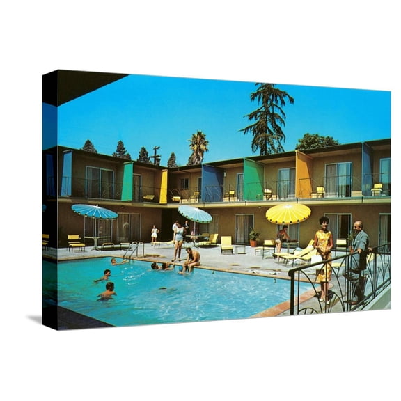 Art.com Motel Swimming Pool Stretched Canvas Print Wall Art, 18" x 12"