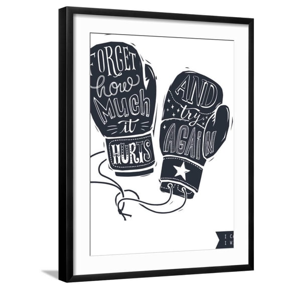 Art.com Motivational Quote Hand-Written within Silhouette of Boxing Gloves. Creative Hand Lettering. Persis Art Print by Lisitsaimage, Black Frame Wall Art, 23" x 29"