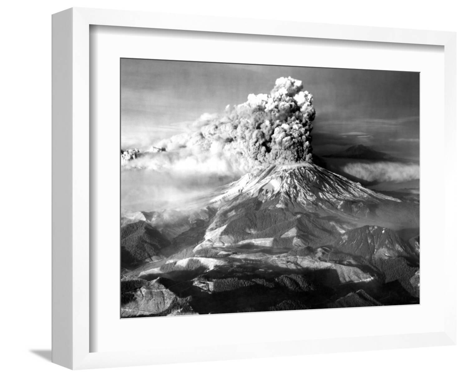 Mount St. Helens in Eruption on May 18, 1980 with Mt. Adams in