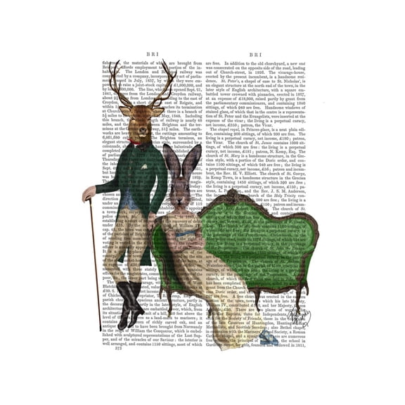 Art.com Mr Deer and Mrs Rabbit Art Print by Fab Funky, 12" x 16"
