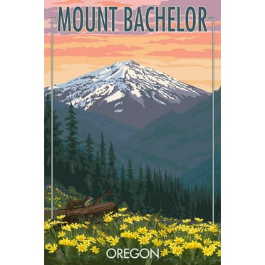 Art.com Mt. Bachelor, Oregon - Pine Martin and Flowers Art Print by Lantern Press, 12" x 18"
