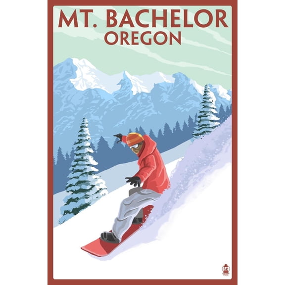 Art.com Mt. Bachelor, Oregon - Snowboarder Scene Art Print by Lantern Press, 12" x 18"