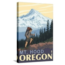 Art.com Mt. Hood Hiker Scene Poster Stretched Canvas Print Wall Art by Lantern Press, 16" x 24"