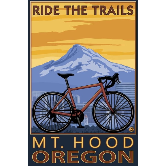 Art.com Mt. Hood, Oregon - Ride the Trials Art Print by Lantern Press, 12" x 18"
