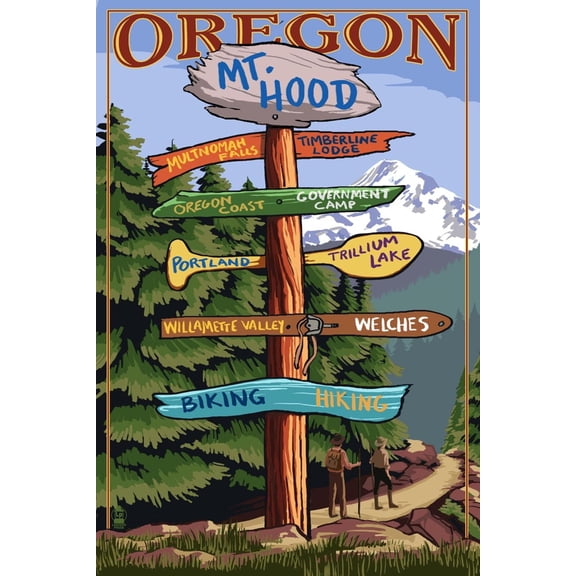 Art.com Mt. Hood, Oregon - Spring Destination Sign Art Print by Lantern Press, 12" x 18"
