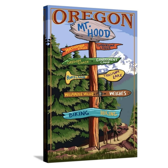 Art.com Mt. Hood, Oregon - Spring Destination Sign Stretched Canvas Print Wall Art by Lantern Press, 16" x 24"