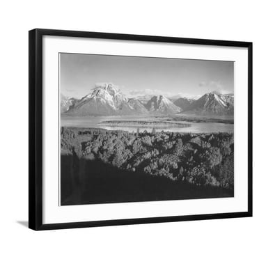 Art.com Mt. Moran And Jackson Lake From Signal Hill Grand Teton NP Wyoming. 1933-1942 Art Print by Ansel Adams, Black Frame Wall Art, 29" x 23"