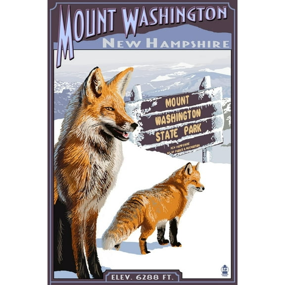 Art.com Mt. Washington, New Hampshire - Fox Scene Art Print by Lantern Press, 12" x 18"