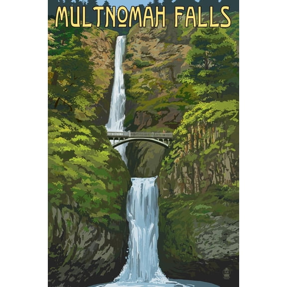 Art.com Multnomah Falls, Oregon - Summer View Art Print by Lantern Press, 12" x 18"