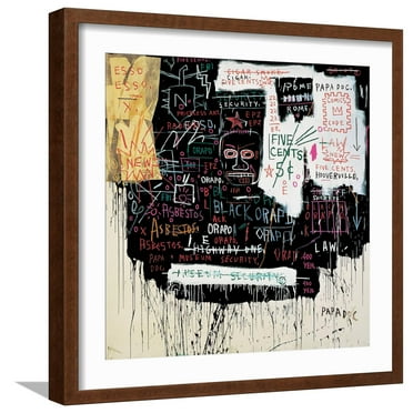 Art.com Museum Security (Broadway Meltdown), 1983 Giclee Print by Jean-Michel Basquiat, Brown Frame Wall Art, 21" x 21"