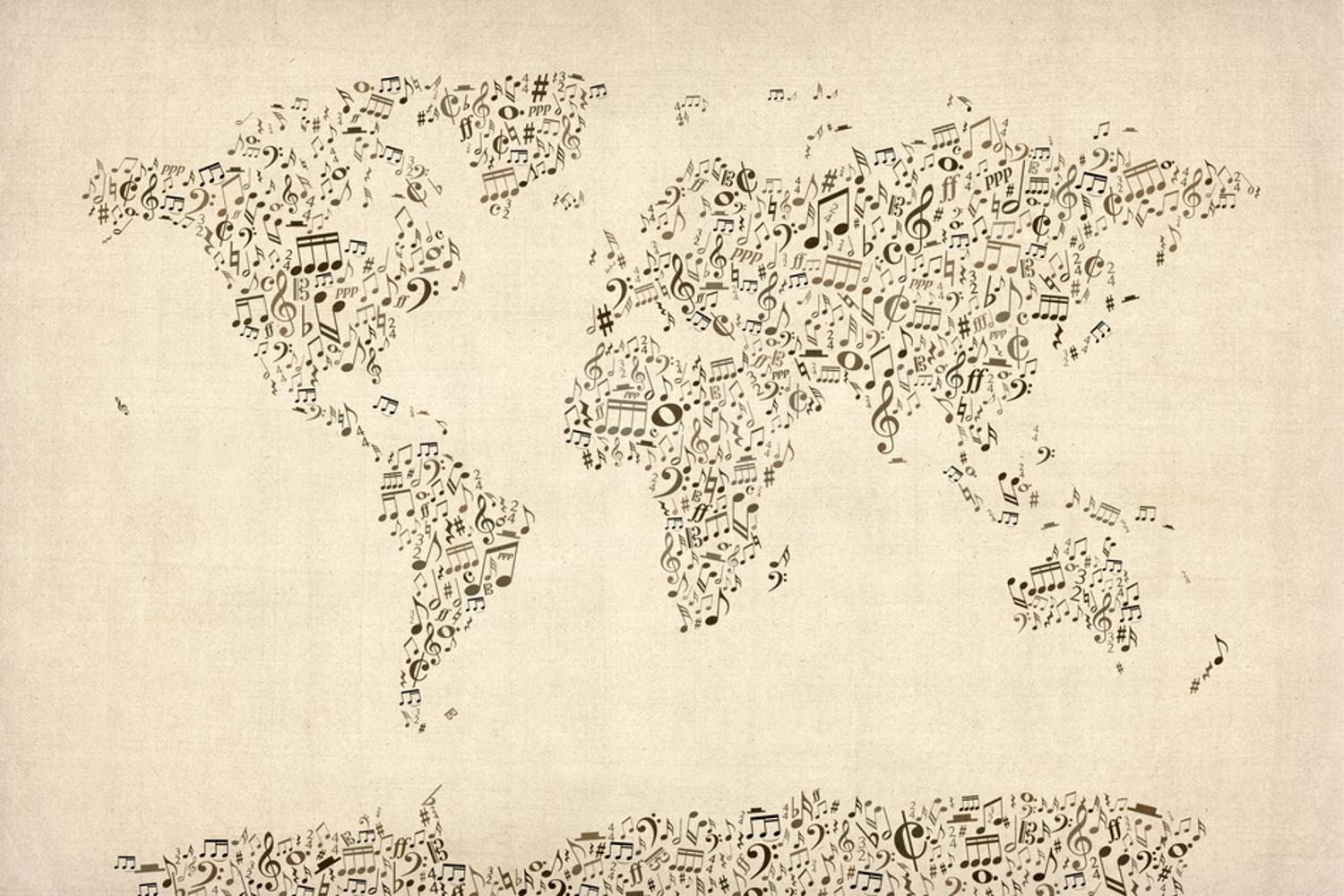 Art.com Music Notes Map of the World Map Art Print by Michael Tompsett ...