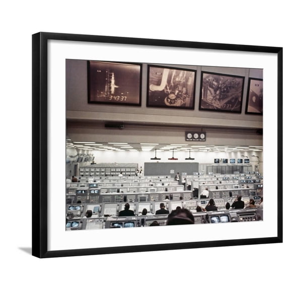 Art.com NASA Launch Control During Apollo 8, the First Manned Mission to the Moon Photo, Black Frame Wall Art, 29" x 23"