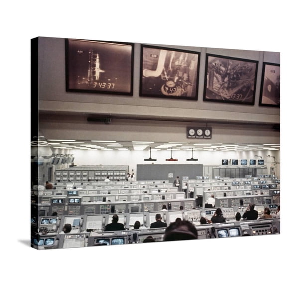 Art.com NASA Launch Control During Apollo 8, the First Manned Mission to the Moon Stretched Canvas Print Wall Art, 32" x 24"