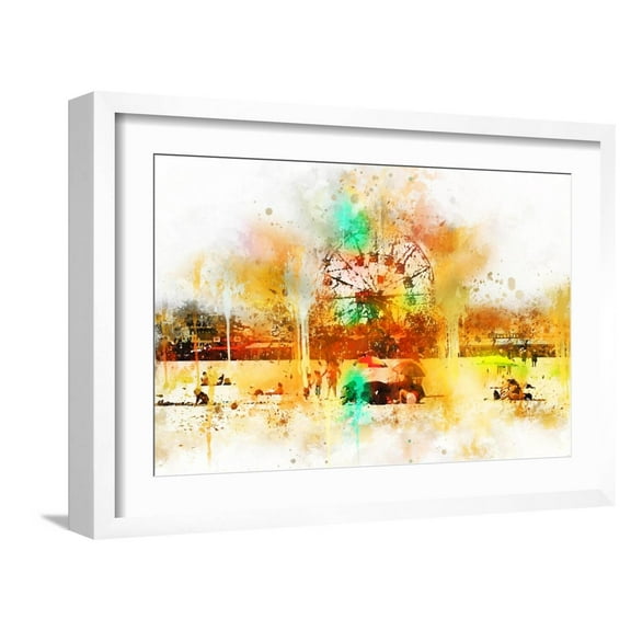 Art.com NYC Watercolor Collection - Coney Island Art Print by Philippe Hugonnard, White Frame Wall Art, 23" x 17"