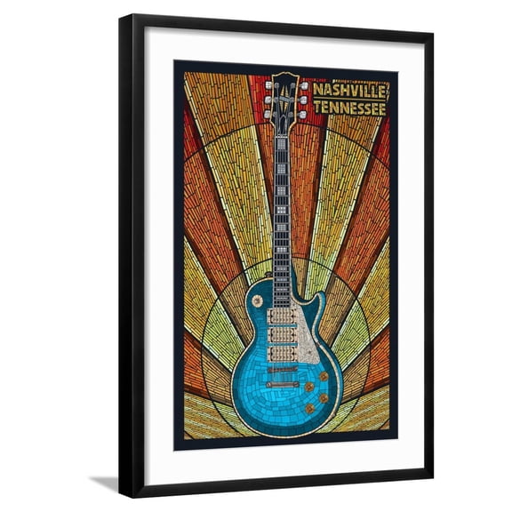 Art.com Nashville, Tennessee - Guitar Mosaic Art Print by Lantern Press, Black Frame Wall Art, 21" x 29"