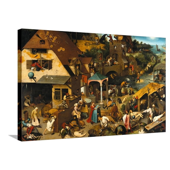 Art.com The Netherlandish Proverbs (The Blue Cloak or the Topsy Turvy World), 1559 Stretched Canvas Print Wall Art by Pieter Bruegel the Elder, 36" x 24"
