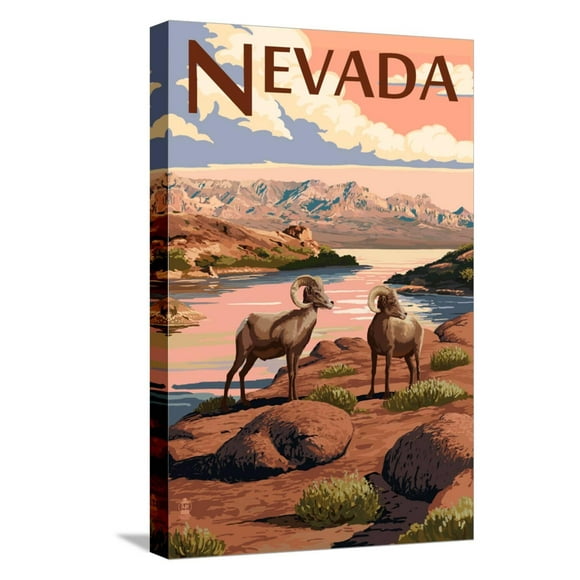 Art.com Nevada - Bighorn Sheep Stretched Canvas Print Wall Art by Lantern Press, 12" x 18"
